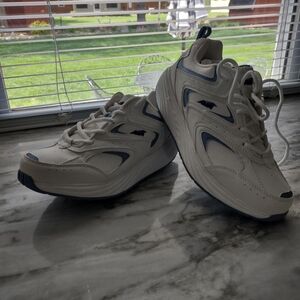 Womens White and Blue Athletic Sneakers